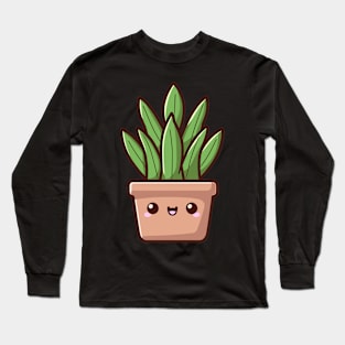 Cute Plant in Kawaii Style | Kawaii Illustration Design | Kawaii Cactus Houseplant Long Sleeve T-Shirt